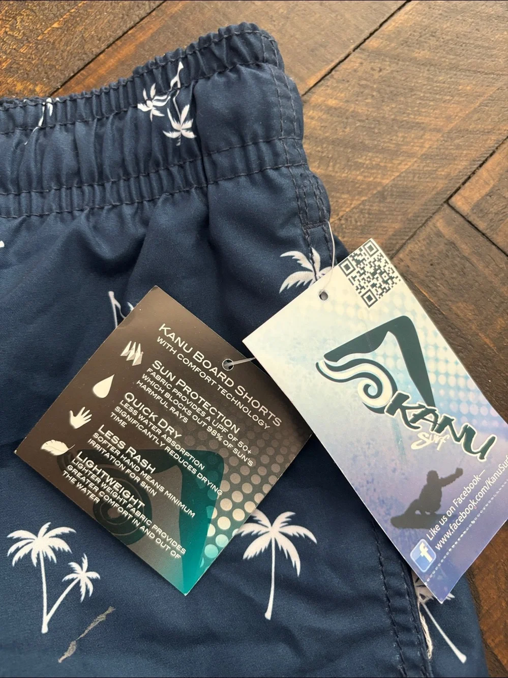 Men's Navy Palm-Print Swim Trunks with Drawstring Quick Dry Kanu Board